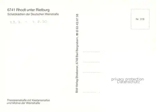 AK / Ansichtskarte Rhodt_Rietburg Theresienstrasse Kastanienallee Weinfass Staedtepatenschaften  Rhodt Rietburg