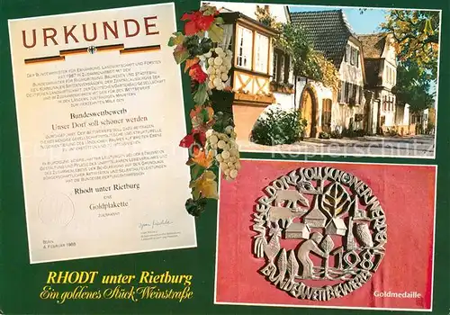 AK / Ansichtskarte Rhodt_Rietburg Urkunde Unser Dorf soll schoener werden Goldmedaille Silbermedaille Rhodt Rietburg