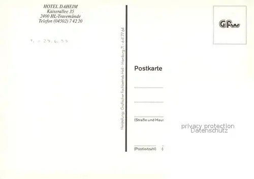 AK / Ansichtskarte Travemuende_Ostseebad Hotel Daheim Travemuende_Ostseebad