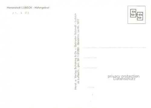 AK / Ansichtskarte Luebeck Fliegeraufnahme Hafengebiet Luebeck