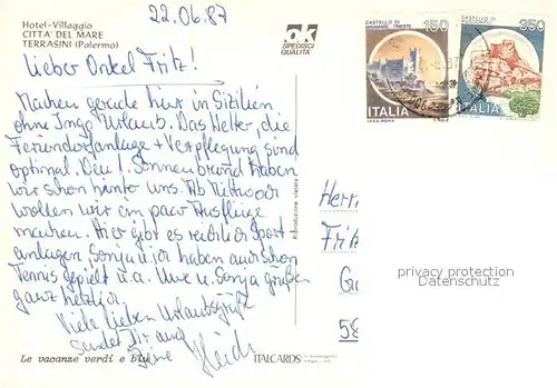 AK / Ansichtskarte Terrasini Hotel Villaggio  Terrasini