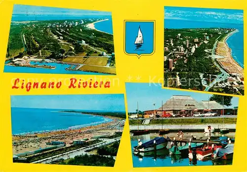 AK / Ansichtskarte Lignano_Riviera Darsena Marina Uno Spiaggia Motoscafi nel porticciolo veduta aerea 