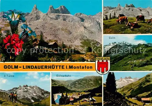 AK / Ansichtskarte Lindauerhuette Golm 3 Tuerme Golmerbahn Enzian Lindauerhuette