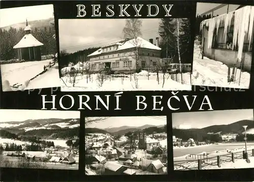 AK / Ansichtskarte Horni_Becva Moravskoslezske Beskydy Zvonicka na Hlavete Hotel Stred obce Cast rekreacniho Winterpanorama Beskiden Horni Becva