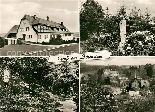 AK / Ansichtskarte Schoenstein_Wissen Muettererholungsheim St Maria am Stein Heiligenfigur Statue Waldpartie Schoenstein_Wissen