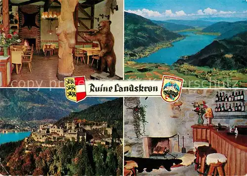 AK / Ansichtskarte Ossiach Burgruine Landskron Annenheim Baerenstueberl Burgbar Ossiachersee Fliegeraufnahme Ossiach