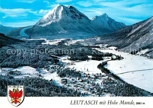 AK / Ansichtskarte Leutasch Winterpanorama mit Hohe Munde Mieminger Kette Fliegeraufnahme Leutasch