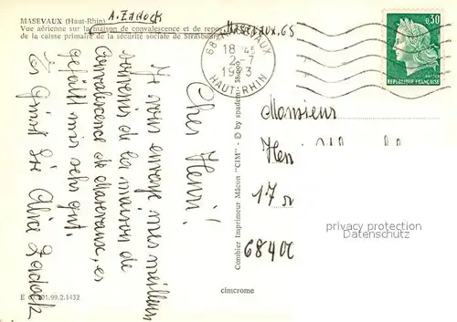 AK / Ansichtskarte Masevaux_Haut_Rhin_Alsace Maison de convalescence et de repos vue aerienne Masevaux_Haut_Rhin_Alsace