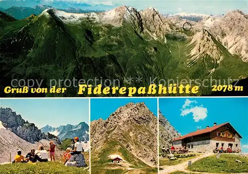 AK / Ansichtskarte Fiderepasshuette Gebirgspanorama Bergwandern Berghuette Allgaeuer Alpen Fiderepasshuette