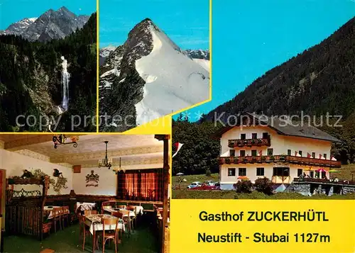 AK / Ansichtskarte Neustift_Stubaital_Tirol Gasthof Pension Zuckerhuetl Wasserfall Stubaier Alpen Neustift_Stubaital_Tirol