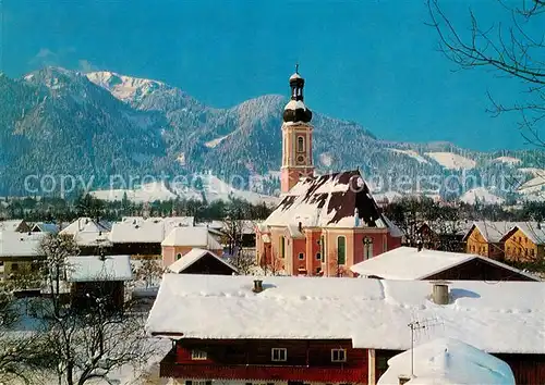 AK / Ansichtskarte Lenggries Kirchenpartie im Winter Lenggries