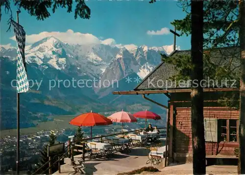 AK / Ansichtskarte St_Martin_Grasberg Restaurant Terrasse mit Zugspitzgruppe St_Martin_Grasberg