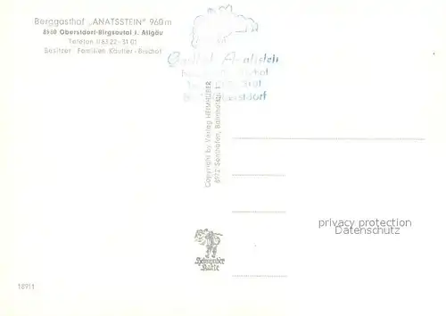 AK / Ansichtskarte Birgsau Oberstdorf Gasthaus Anatsstein Birgsau