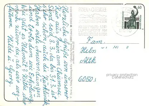 AK / Ansichtskarte Prien_Chiemsee Schaere Freibad Heimatmuseum Chiemseebahn Kurgarten Schloss Herrenchiemsee Prien Chiemsee