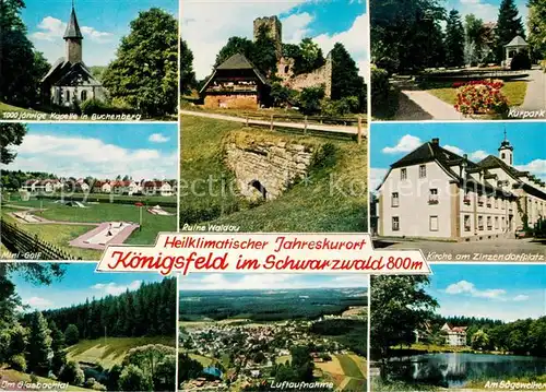 AK / Ansichtskarte Koenigsfeld_Schwarzwald Ruine_Waldau Kurpark Kapelle in Buchenberg Minigolf Glasbachtal  Koenigsfeld Schwarzwald