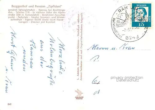 AK / Ansichtskarte Ramsau_Berchtesgaden Berggasthof und Pension Zipfhaeusl Ramsau Berchtesgaden