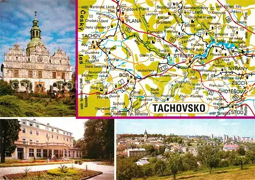 AK / Ansichtskarte Tachov Schloss Panorama Kurklinik Park Panoramakarte Tachov
