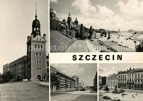 AK / Ansichtskarte Szczecin_Stettin Glockenturm Schloss Uferstrasse Oder Hafen Strasse Platz Szczecin_Stettin