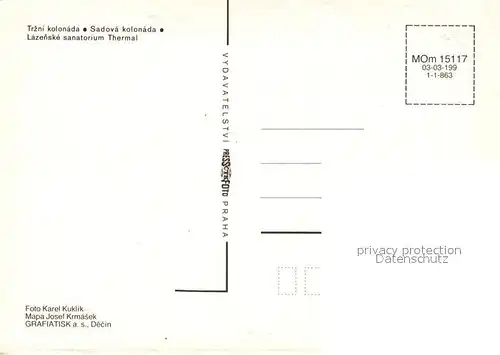 AK / Ansichtskarte Karlovy_Vary Trzni kolonada Sadova kolonada Lazenske sanatorium Thermal Kolonnade Sanatorium Stadtplan Karlovy Vary