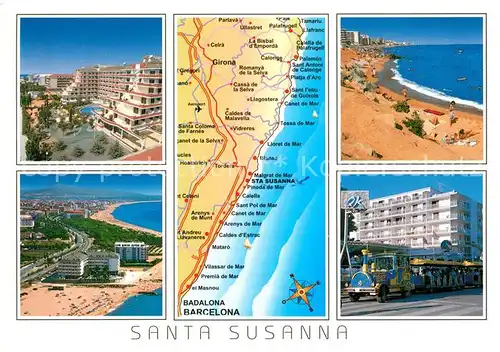 AK / Ansichtskarte Santa_Susanna Hotels Touristenbahn Strand Landkarte Kueste Santa Susanna