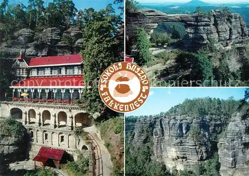 AK / Ansichtskarte Prebischtor Falkennest Restaurant Landschaftspanorama Felsen Elbsandsteingebirge Prebischtor