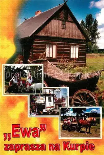 AK / Ansichtskarte Lipniki Ewa zaprasza na Kurpie Alter Bauernhof Pferdewagen Trachten 