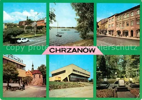 AK / Ansichtskarte Chrzanow Markt Stausee Strassenpartie Sporthalle Friedhof Chrzanow