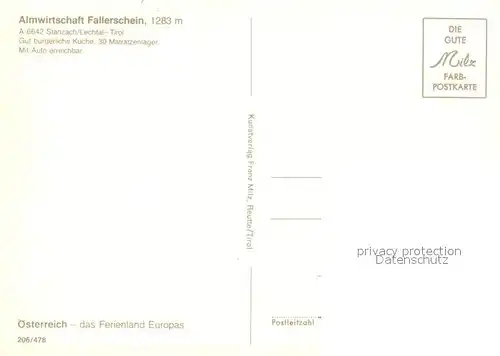 AK / Ansichtskarte Stanzach_Tirol Almwirtschaft Fallerschein Stanzach Tirol