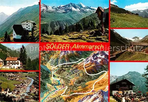 AK / Ansichtskarte Soelden_oetztal Soelder Almmarsch Berghuetten oetztaler Alpen Panoramakarte Soelden oetztal