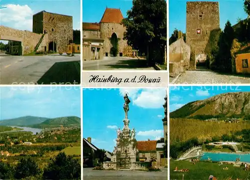 AK / Ansichtskarte Hainburg_Donau Ungertor Wienertor Fischertor uebersicht Mariensaeule Bergbad Freibad Hainburg Donau