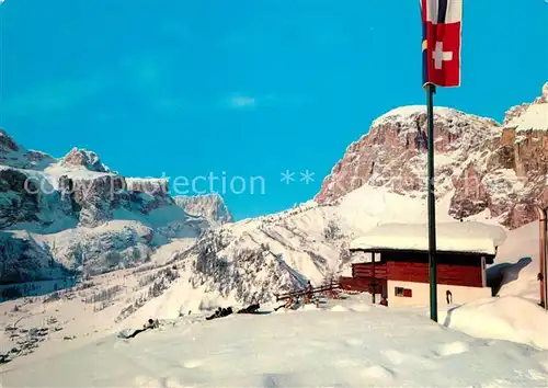 AK / Ansichtskarte Alta_Badia Col Pradat Huette am Sassongher gegen Sellagruppe und Sassolungo Dolomiten Alta_Badia