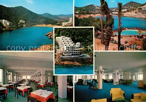AK / Ansichtskarte Santa_Eulalia_del_Rio Playa Cala Llonga Kuestenpanorama Bucht Strand Swimming Pool Hotel Restaurant Santa_Eulalia_del_Rio