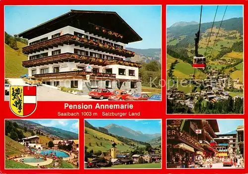AK / Ansichtskarte Saalbach Hinterglemm Pension Annemarie Bergbahn Swimming Pool Kirche Zentrum Saalbach Hinterglemm