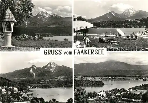 AK / Ansichtskarte Faakersee Badestrand Landschaftspanorama Alpen Bildstock Faakersee
