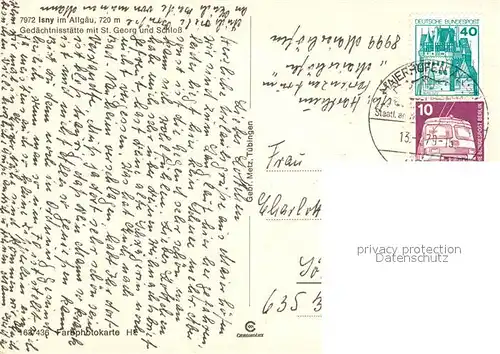 AK / Ansichtskarte Isny_Allgaeu Gedaechtnisstaette mit St. Georg und Schloss Isny Allgaeu