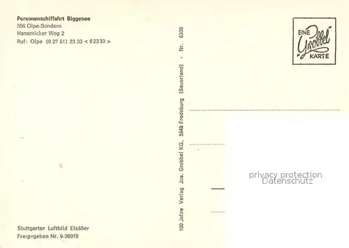 AK / Ansichtskarte Sondern_Biggesee Fliegeraufnahme Personenschiffahrt Biggersee Sondern Biggesee