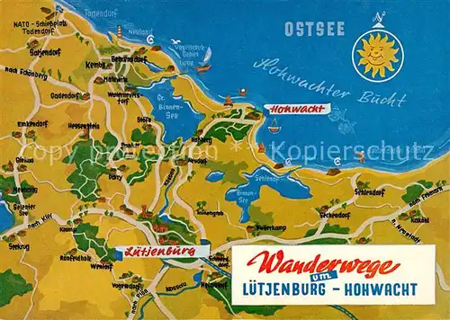 AK / Ansichtskarte Hohwacht_Ostseebad Luetjenburg Wanderwege Lageplan Hohwacht_Ostseebad