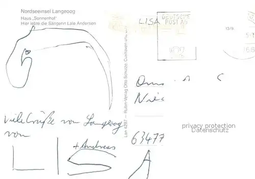 AK / Ansichtskarte Langeoog_Nordseebad Haus Sonnehof hier lebte die Saengerin Lale Andersen Langeoog_Nordseebad