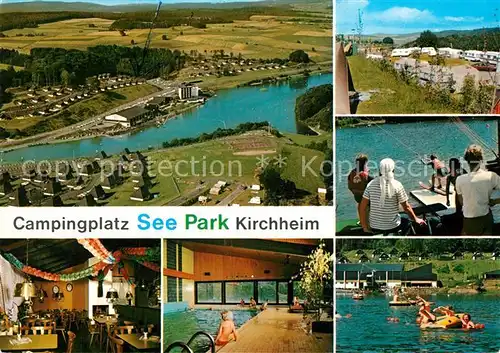 AK / Ansichtskarte Kirchheim_Hessen Fliegeraufnahme Camping See Park Hallenbad  Kirchheim Hessen