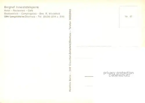 AK / Ansichtskarte Langelsheim Berghof Innerstetalsperre Hotel Bootsverleih Camping Segelboote Langelsheim