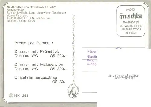 AK / Ansichtskarte Mayrhofen_Zillertal Gasthof Pension Forellenhof Linde Mayrhofen_Zillertal