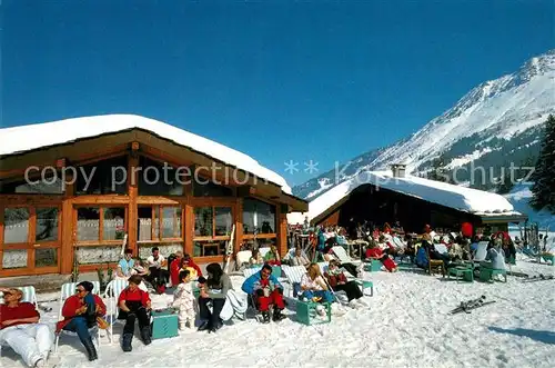 AK / Ansichtskarte Valmorel_Savoie Detente au soleil Berghuette Restaurant Wintersportplatz Alpen Valmorel Savoie