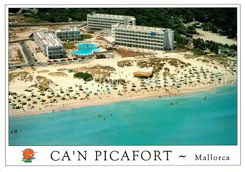 AK / Ansichtskarte Can_Picafort_Mallorca Apartamentos Platja Daurada Hotelanlage Strand Fliegeraufnahme Can_Picafort_Mallorca