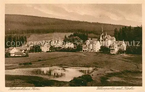 AK / Ansichtskarte Hahnenklee Bockswiese_Harz Villenpartie mit Kirche Hahnenklee Bockswiese