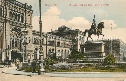 AK / Ansichtskarte Hannover Centralbahnhof und Ernst August Denkmal Hannover