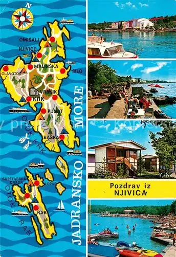 AK / Ansichtskarte Njivice Badestrand Bungalows Hafen Landkarte Njivice