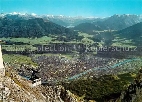 AK / Ansichtskarte Innsbruck Nordkettenbahn Bergbahn Blick auf die Stadt Brenner Autobahn Europabruecke Tuxer Alpen Stubaier Alpen Innsbruck