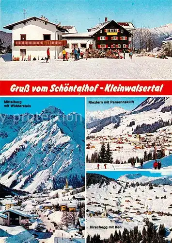 AK / Ansichtskarte Oberschoental_Hirschegg Gasthof Pension Schoentalhof Panorama Widderstein Riezlern Parsennskilift Ifen 