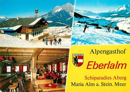 AK / Ansichtskarte Maria_Alm_Steinernen_Meer Alpengasthof Eberlalm Schiparadies Aberg Alpenpanorama Maria_Alm_Steinernen_Meer