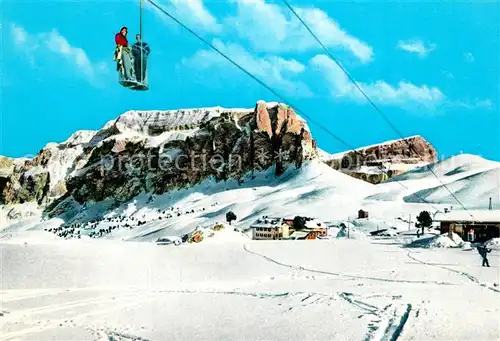 AK / Ansichtskarte Rifugio_Passo_Sella Telecabina Forcella Sassolungo Sellajoch Berghaus Gondellift Langkofel Dolomiten Rifugio_Passo_Sella